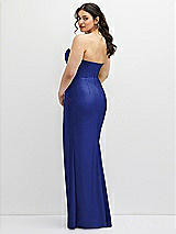 Rear View Thumbnail - Cobalt Blue Strapless Stretch Satin Corset Dress with Draped Column Skirt