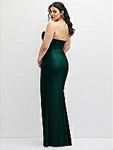 Rear View Thumbnail - Evergreen Strapless Stretch Satin Corset Dress with Draped Column Skirt