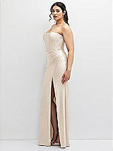 Side View Thumbnail - Oat Strapless Stretch Satin Corset Dress with Draped Column Skirt