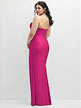 Rear View Thumbnail - Think Pink Strapless Stretch Satin Corset Dress with Draped Column Skirt
