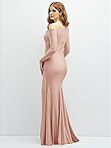 Rear View Thumbnail - Toasted Sugar Long Sleeve Cold-Shoulder Draped Stretch Satin Mermaid Dress with Horsehair Hem