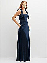 Side View Thumbnail - Midnight Navy Square Neck Velvet Maxi Dress with Bow Shoulders