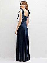 Rear View Thumbnail - Midnight Navy Square Neck Velvet Maxi Dress with Bow Shoulders