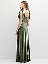 Rear View Thumbnail - Sage Square Neck Velvet Maxi Dress with Bow Shoulders