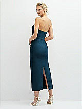 Rear View Thumbnail - Atlantic Blue Rhinestone Bow Trimmed Peek-a-Boo Deep-V Midi Dress with Pencil Skirt