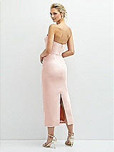 Rear View Thumbnail - Blush Rhinestone Bow Trimmed Peek-a-Boo Deep-V Midi Dress with Pencil Skirt