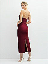Rear View Thumbnail - Burgundy Rhinestone Bow Trimmed Peek-a-Boo Deep-V Midi Dress with Pencil Skirt