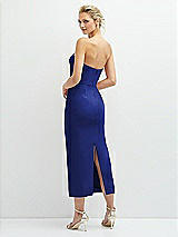 Rear View Thumbnail - Cobalt Blue Rhinestone Bow Trimmed Peek-a-Boo Deep-V Midi Dress with Pencil Skirt