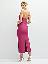 Rear View Thumbnail - Tea Rose Rhinestone Bow Trimmed Peek-a-Boo Deep-V Midi Dress with Pencil Skirt