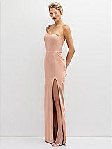 Side View Thumbnail - Pale Peach Sleek One-Shoulder Crepe Column Dress with Cut-Away Slit