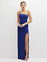 Front View Thumbnail - Cobalt Blue Sleek One-Shoulder Crepe Column Dress with Cut-Away Slit