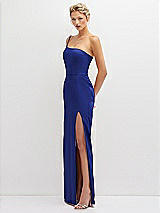 Side View Thumbnail - Cobalt Blue Sleek One-Shoulder Crepe Column Dress with Cut-Away Slit