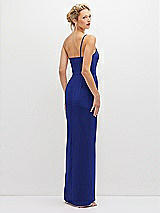 Rear View Thumbnail - Cobalt Blue Sleek One-Shoulder Crepe Column Dress with Cut-Away Slit