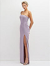 Side View Thumbnail - Lilac Haze Sleek One-Shoulder Crepe Column Dress with Cut-Away Slit