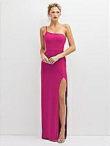 Front View Thumbnail - Think Pink Sleek One-Shoulder Crepe Column Dress with Cut-Away Slit