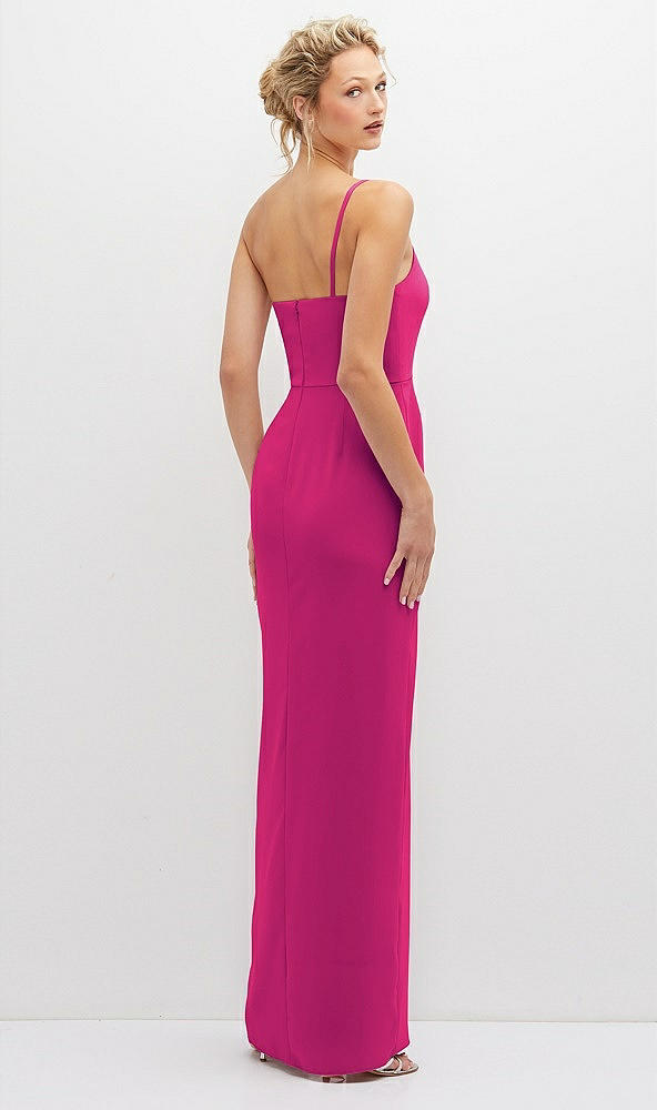Back View - Think Pink Sleek One-Shoulder Crepe Column Dress with Cut-Away Slit