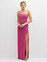 Front View Thumbnail - Tea Rose Sleek One-Shoulder Crepe Column Dress with Cut-Away Slit