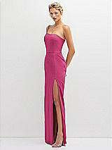 Side View Thumbnail - Tea Rose Sleek One-Shoulder Crepe Column Dress with Cut-Away Slit
