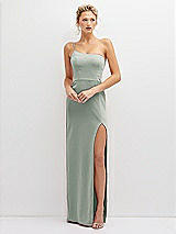 Front View Thumbnail - Willow Green Sleek One-Shoulder Crepe Column Dress with Cut-Away Slit