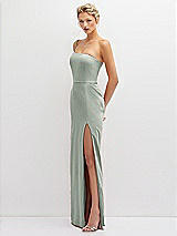 Side View Thumbnail - Willow Green Sleek One-Shoulder Crepe Column Dress with Cut-Away Slit