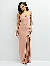 Front View Thumbnail - Pale Peach Sleek Strapless Crepe Column Dress with Cut-Away Slit