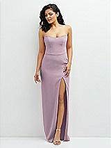 Front View Thumbnail - Suede Rose Sleek Strapless Crepe Column Dress with Cut-Away Slit