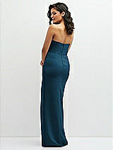Rear View Thumbnail - Atlantic Blue Sleek Strapless Crepe Column Dress with Cut-Away Slit