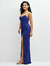 Side View Thumbnail - Cobalt Blue Sleek Strapless Crepe Column Dress with Cut-Away Slit
