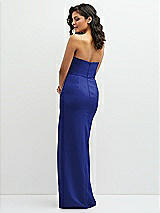 Rear View Thumbnail - Cobalt Blue Sleek Strapless Crepe Column Dress with Cut-Away Slit