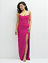 Front View Thumbnail - Think Pink Sleek Strapless Crepe Column Dress with Cut-Away Slit