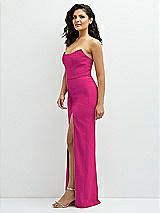 Side View Thumbnail - Think Pink Sleek Strapless Crepe Column Dress with Cut-Away Slit