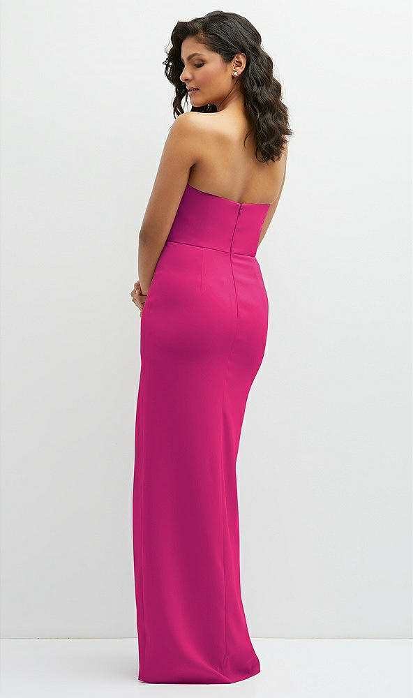 Back View - Think Pink Sleek Strapless Crepe Column Dress with Cut-Away Slit