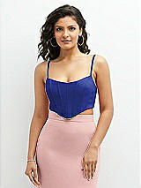 Front View Thumbnail - Cobalt Blue Crepe Mix-and-Match Midriff Corset Top 