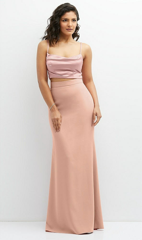 Front View - Pale Peach Crepe Mix-and-Match High Waist Fit and Flare Skirt