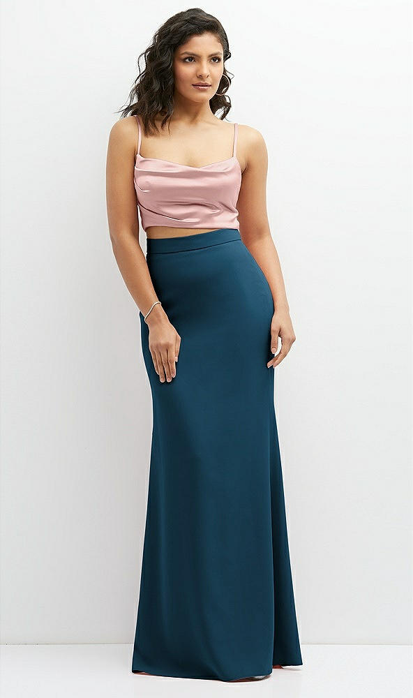 Front View - Atlantic Blue Crepe Mix-and-Match High Waist Fit and Flare Skirt