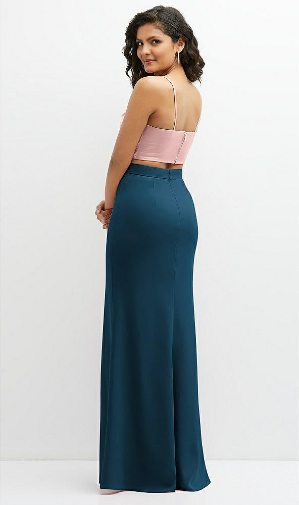 Back View - Atlantic Blue Crepe Mix-and-Match High Waist Fit and Flare Skirt