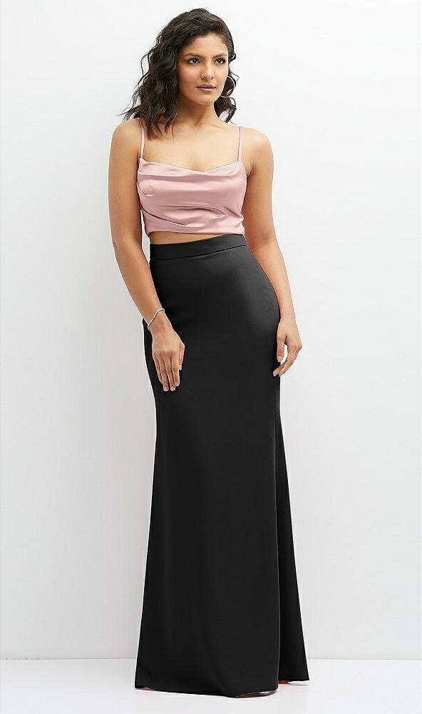 Front View - Black Crepe Mix-and-Match High Waist Fit and Flare Skirt
