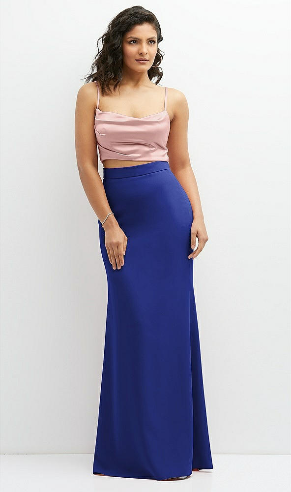 Front View - Cobalt Blue Crepe Mix-and-Match High Waist Fit and Flare Skirt