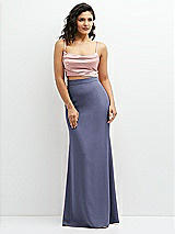 Front View Thumbnail - French Blue Crepe Mix-and-Match High Waist Fit and Flare Skirt