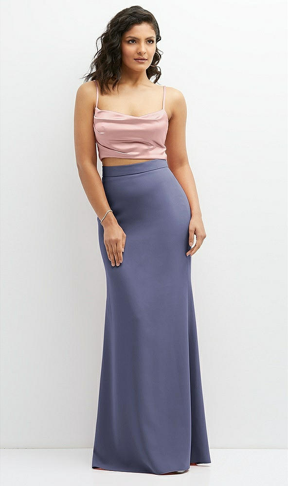 Front View - French Blue Crepe Mix-and-Match High Waist Fit and Flare Skirt
