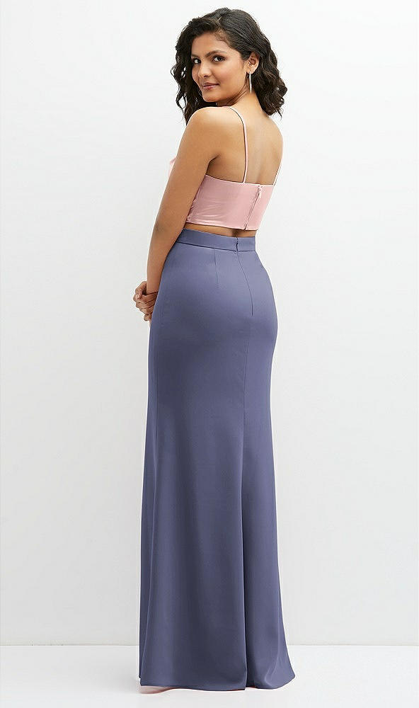 Back View - French Blue Crepe Mix-and-Match High Waist Fit and Flare Skirt