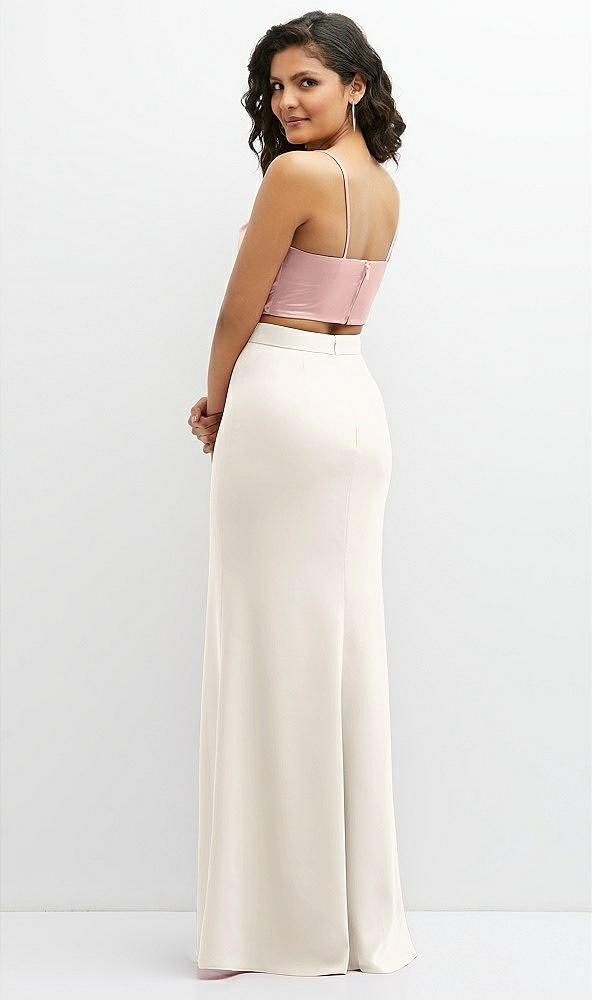 Back View - Ivory Crepe Mix-and-Match High Waist Fit and Flare Skirt