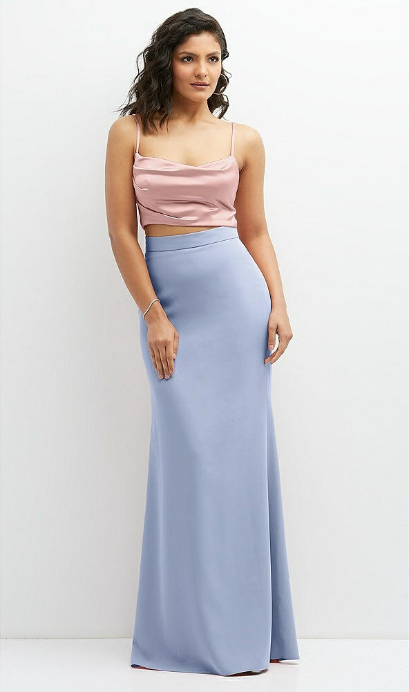 Front View - Sky Blue Crepe Mix-and-Match High Waist Fit and Flare Skirt