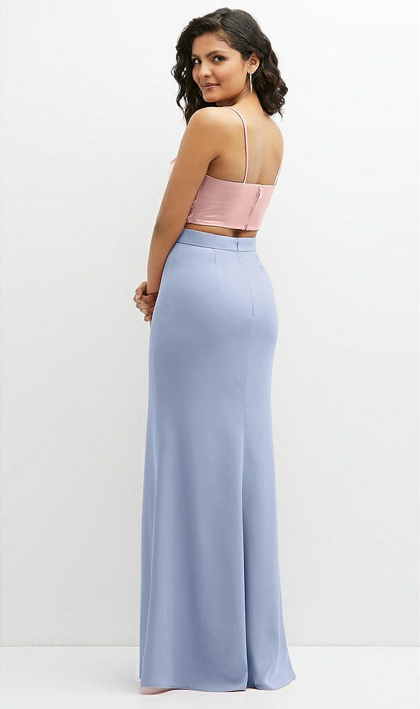 Back View - Sky Blue Crepe Mix-and-Match High Waist Fit and Flare Skirt