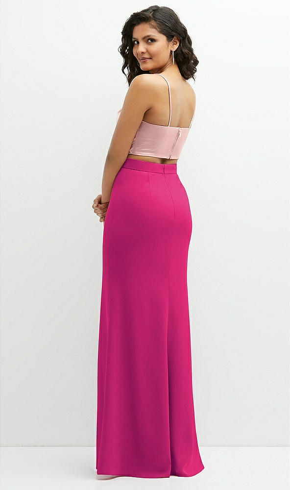 Back View - Think Pink Crepe Mix-and-Match High Waist Fit and Flare Skirt