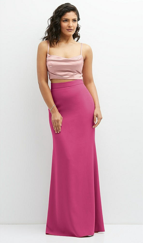 Front View - Tea Rose Crepe Mix-and-Match High Waist Fit and Flare Skirt