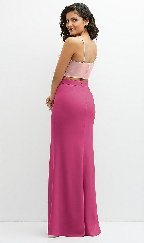 Back View - Tea Rose Crepe Mix-and-Match High Waist Fit and Flare Skirt
