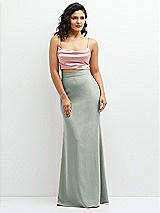 Front View Thumbnail - Willow Green Crepe Mix-and-Match High Waist Fit and Flare Skirt