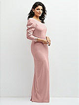 Side View Thumbnail - Rose - PANTONE Rose Quartz 3/4 Puff Sleeve One-shoulder Maxi Dress with Rhinestone Bow Detail