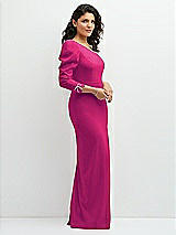 Side View Thumbnail - Think Pink 3/4 Puff Sleeve One-shoulder Maxi Dress with Rhinestone Bow Detail